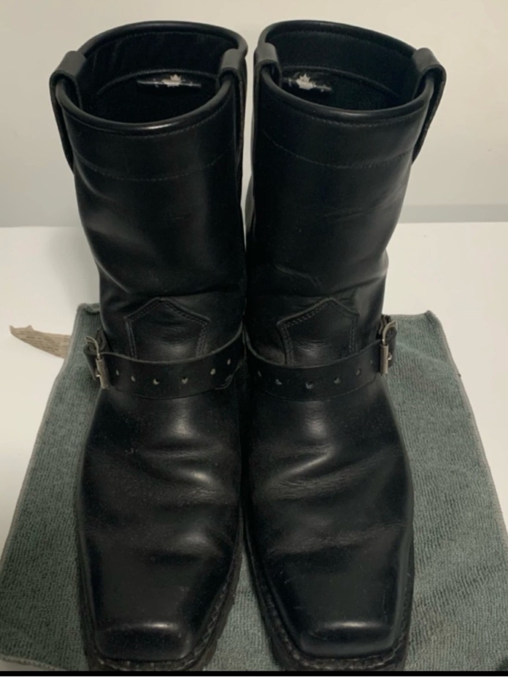 Men's Black Leather Harness Boots